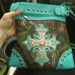 Turquoise and Brown Crossbody Bag